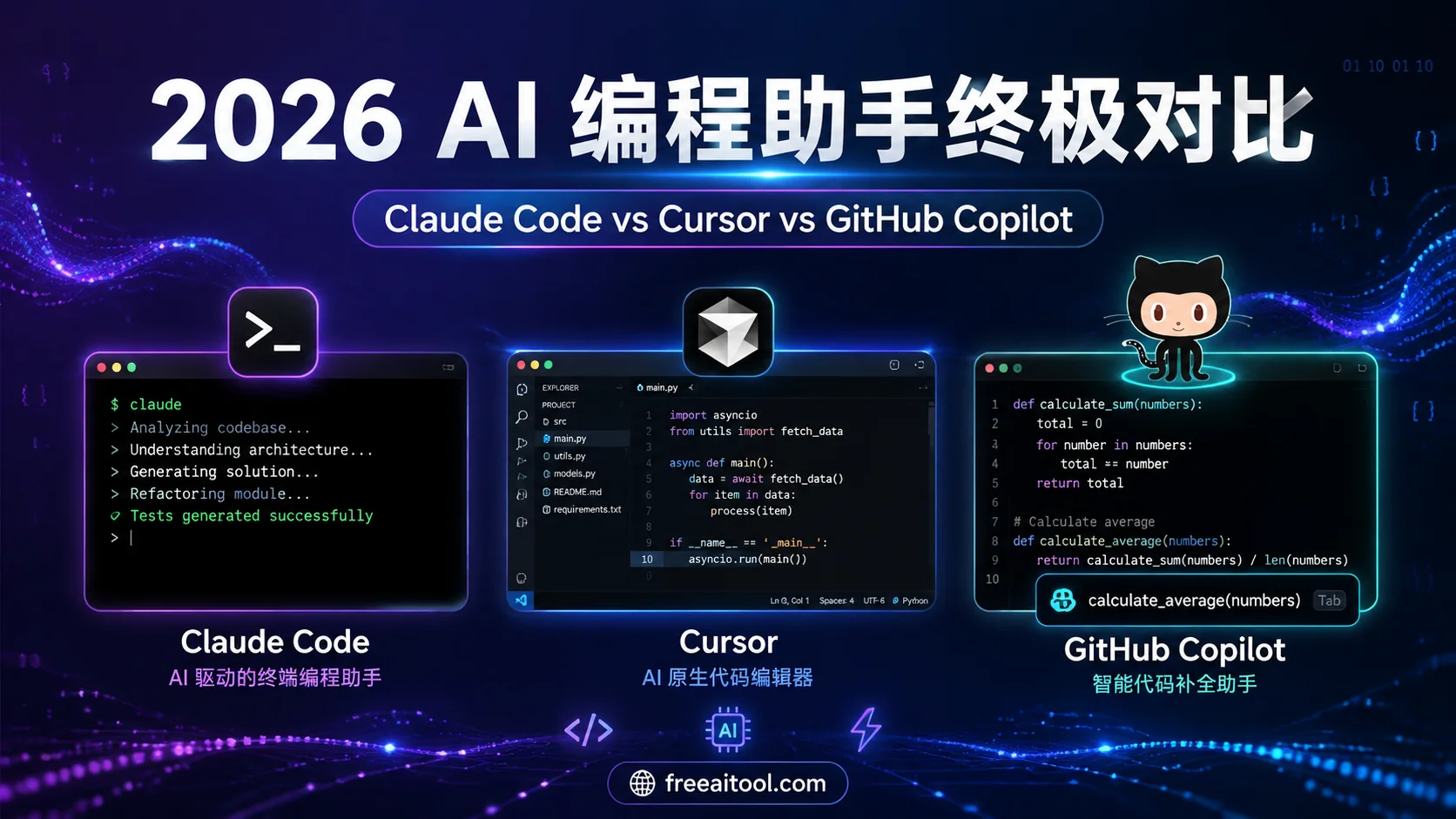 2026 AI 编程助手终极对比：Claude Code vs Cursor vs GitHub Copilot 哪个最好？