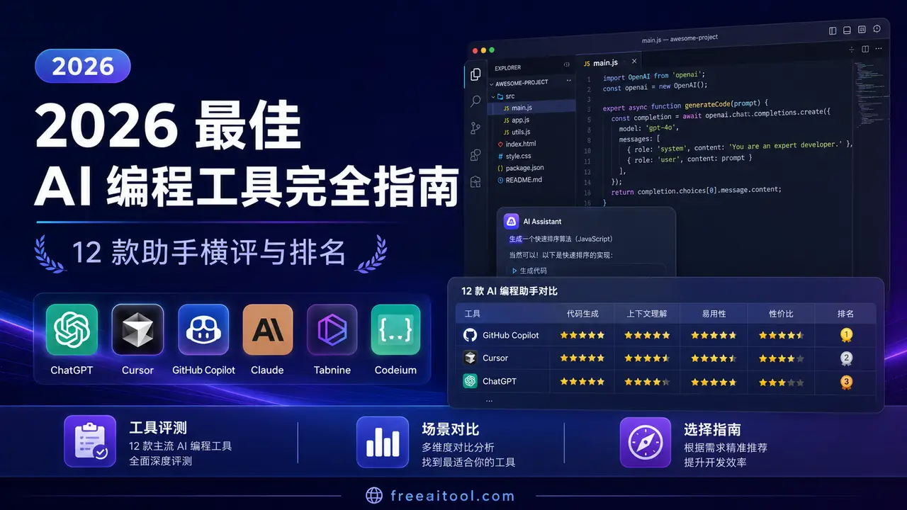 2026 最佳 AI 编程工具完全指南：12 款助手横评与排名