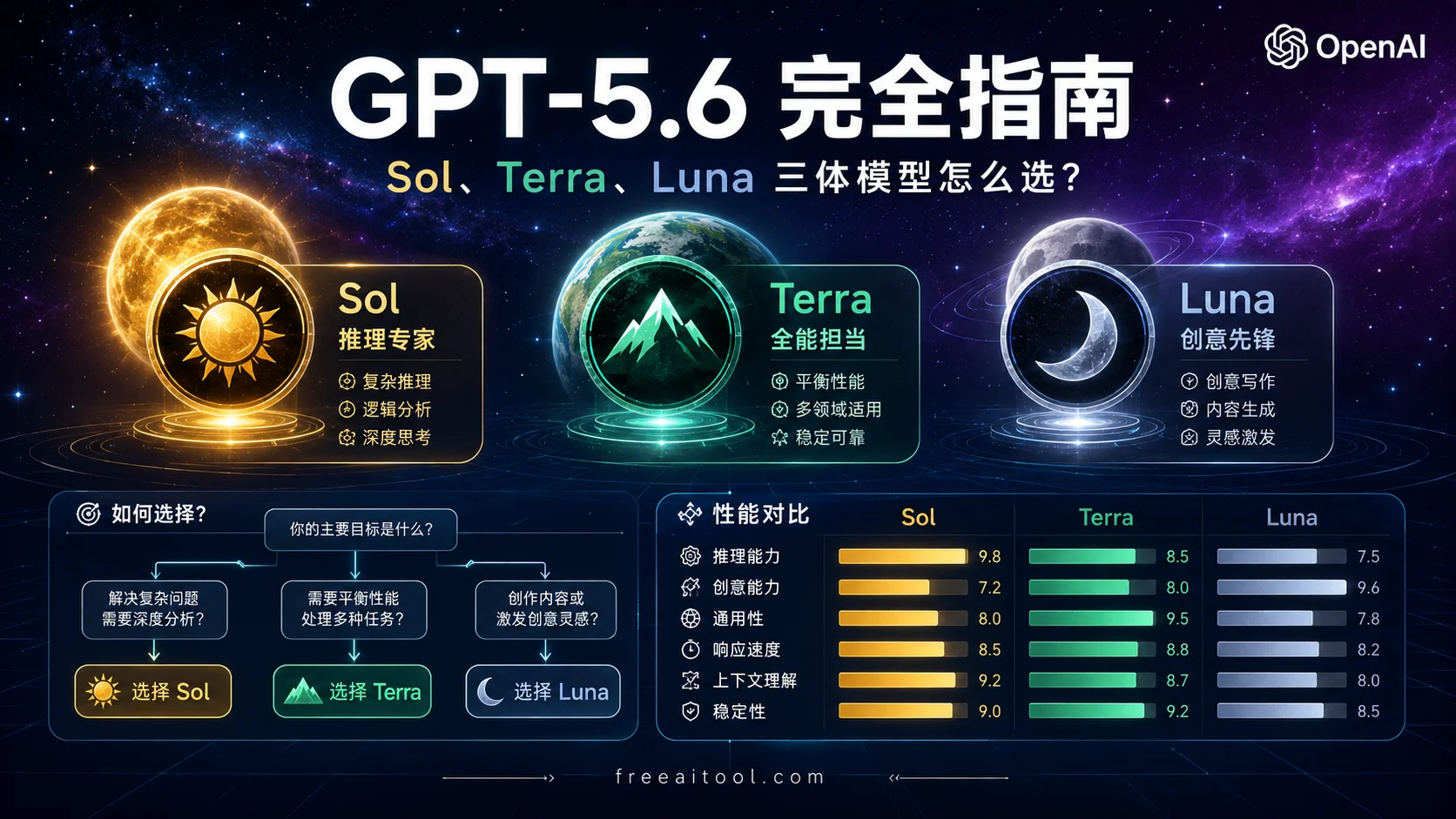 GPT-5.6 完全指南 2026：Sol、Terra、Luna 三體模型怎麼選？一篇看懂