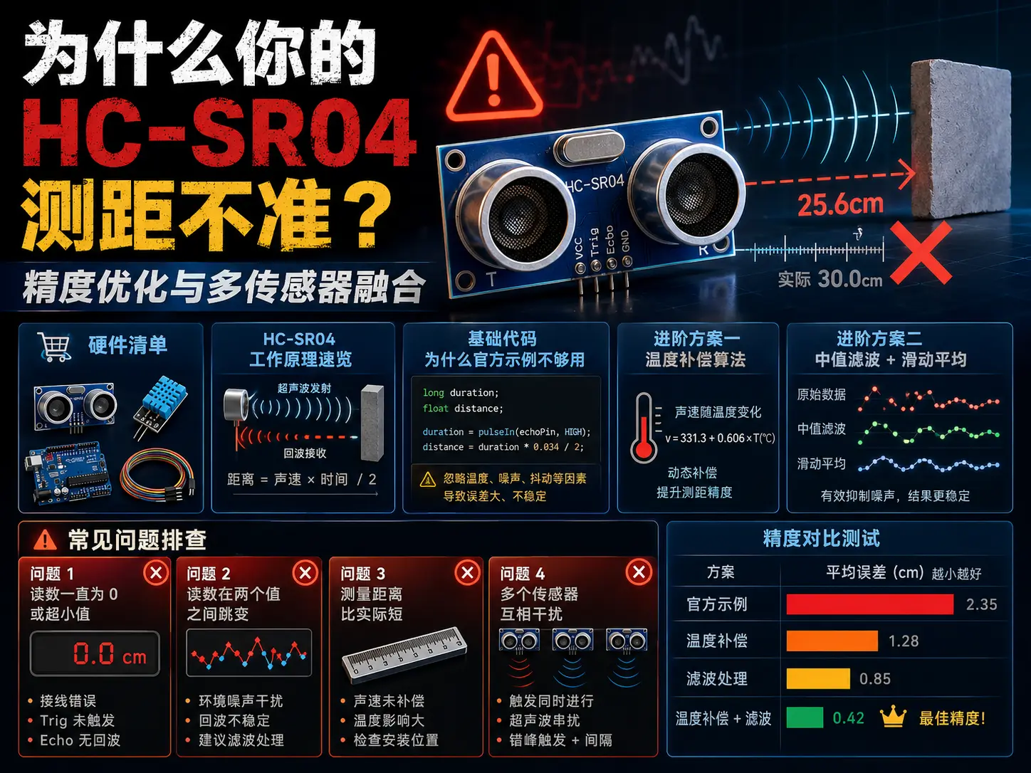 超声波测距模块 HC-SR04 进阶应用：精度优化与多传感器融合