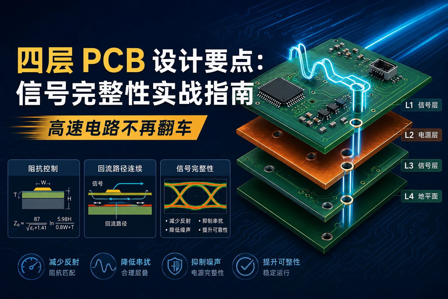 四层 PCB 设计要点：信号完整性实战指南，高速电路不再翻车