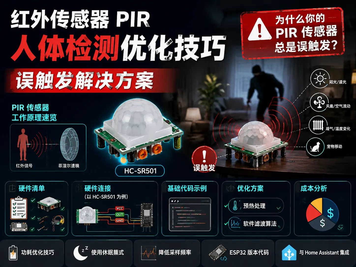 红外传感器 PIR 人体检测优化技巧：误触发解决方案