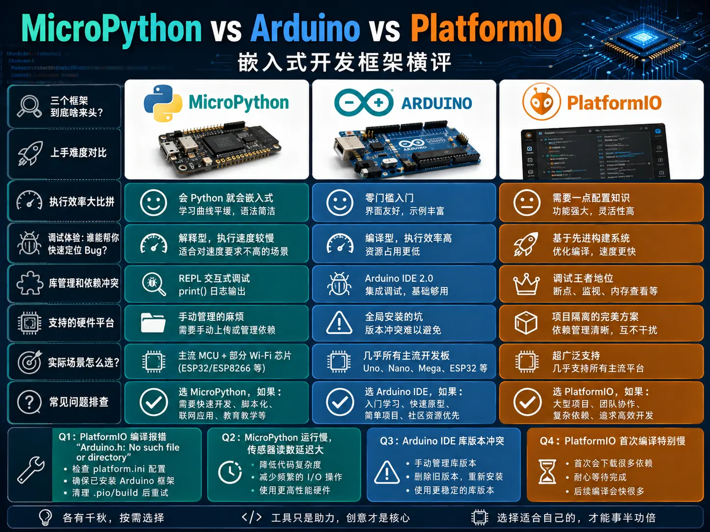 MicroPython vs Arduino vs PlatformIO：嵌入式开发框架横评