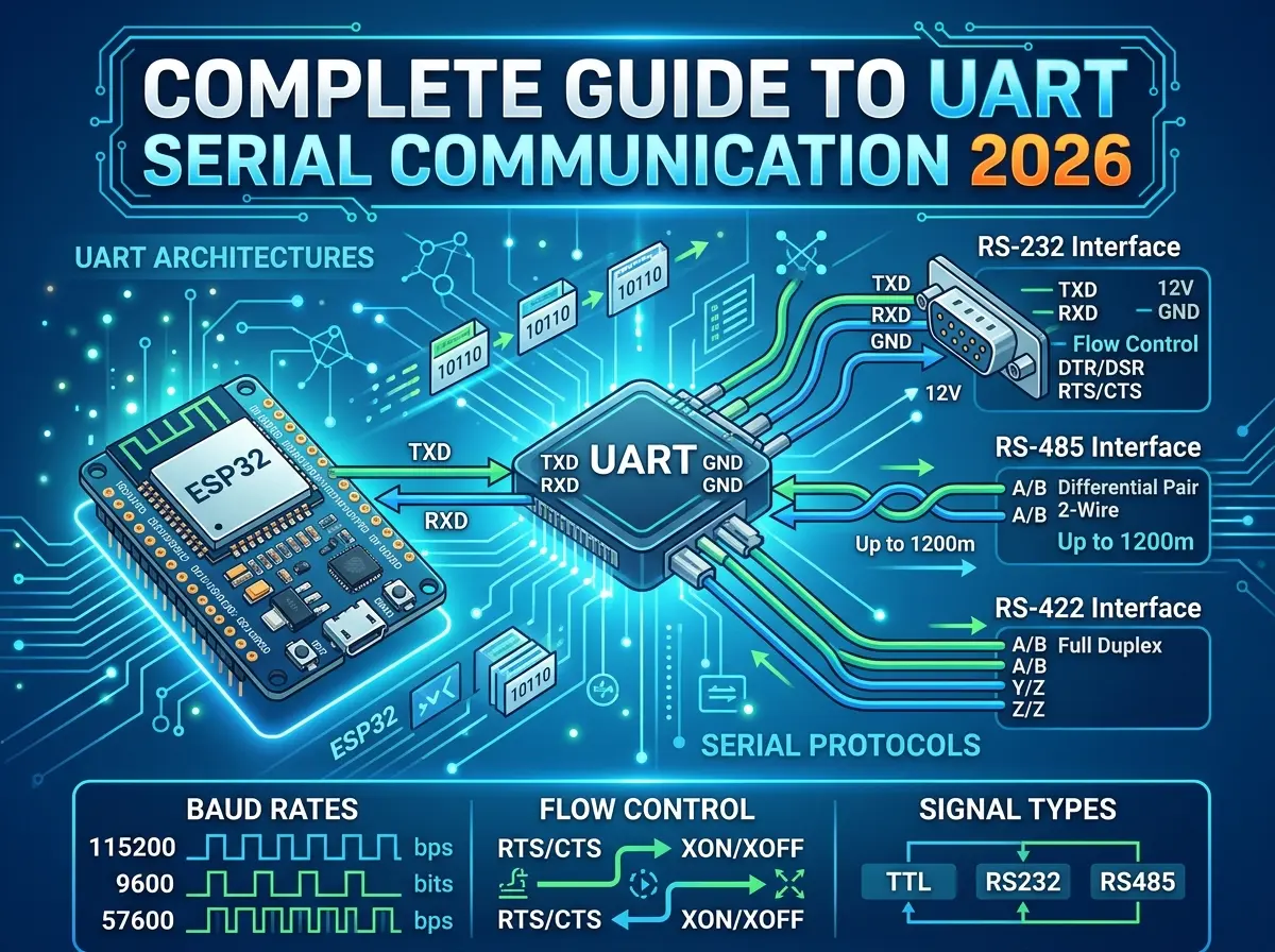 UART 串口通信完全指南 2026：波特率、流控与多机通信