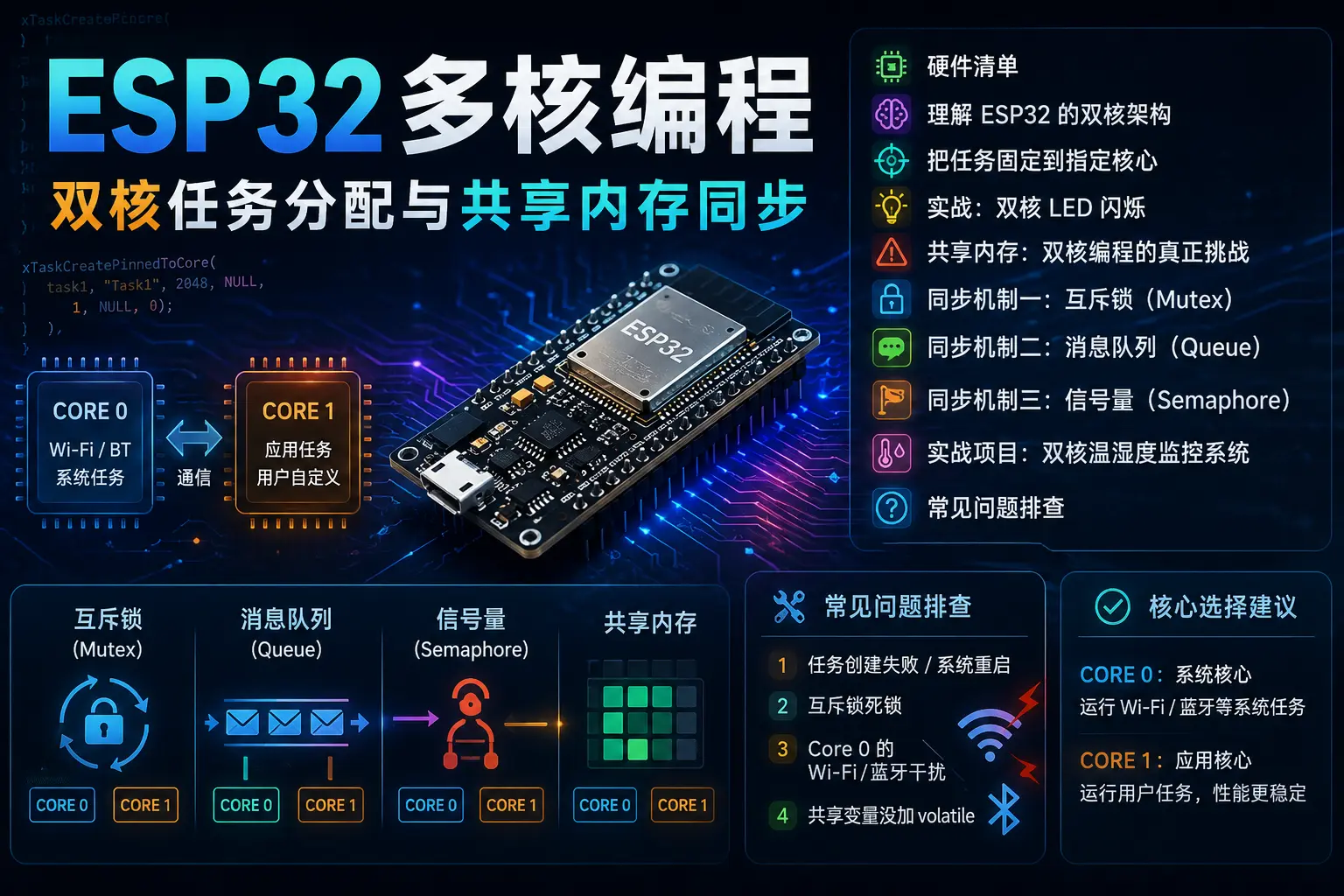 ESP32 Multi-Core Programming: Dual-Core Task Assignment and Shared Memory Synchronization