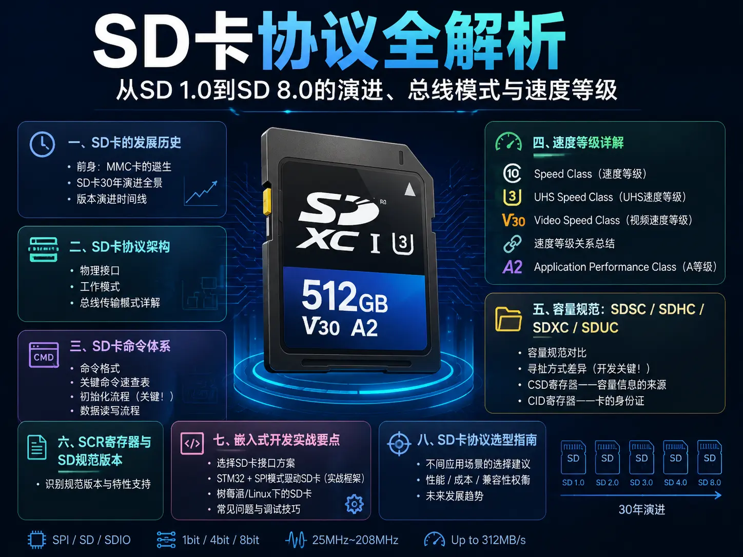 SD卡协议全解析：从SD 1.0到SD 8.0的演进、总线模式与速度等级（2026实战指南）